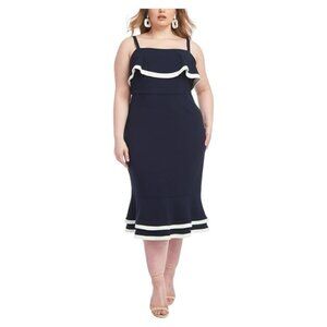 NEW RACHEL Rachel Roy Rachel Roy Mermaid Ruffle Midi Sheath Dress Navy Size 16W